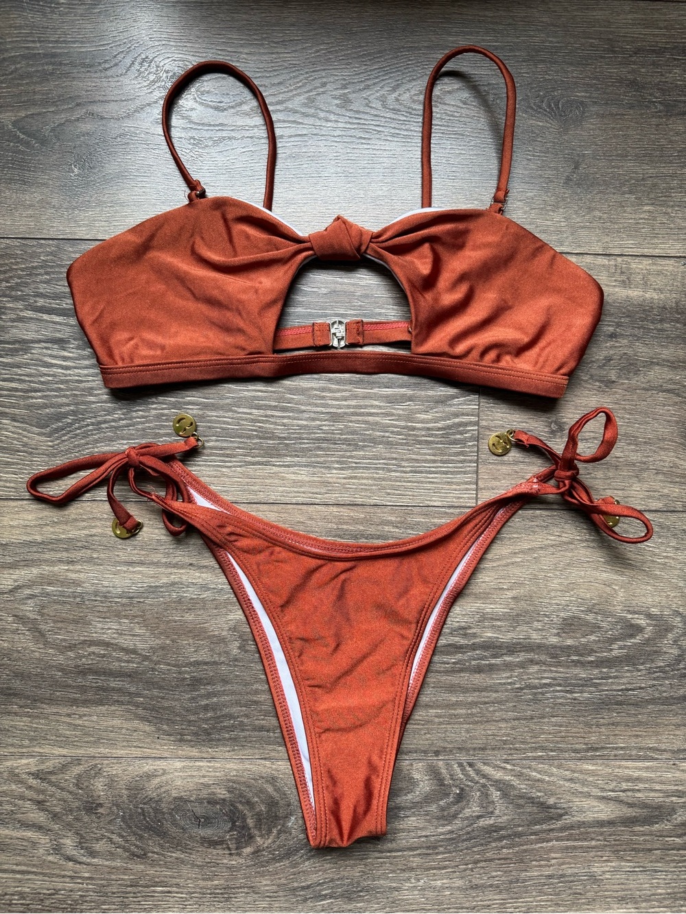 VS Size M Rust Orange Tie-Side High Waisted Bikini Set